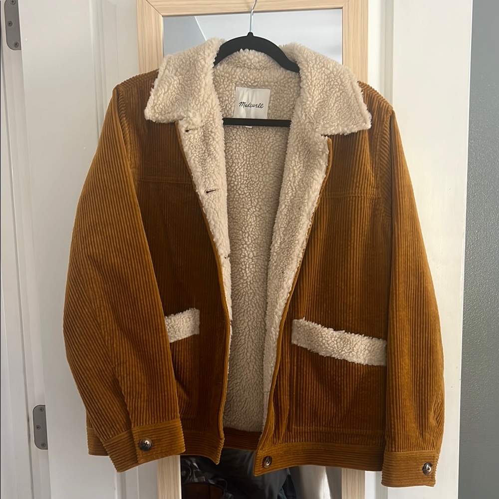 Madewell Brown and Cream Lightweight Jacket with Cord Fabric and Large Collar